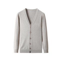 Men's Wool Cardigan Sweater for Middle-Aged Dads, Long Sleeve Solid Color Fashionable Open Front Knit Top