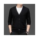 Men's Wool Cardigan Sweater for Middle-Aged Dads, Long Sleeve Solid Color Fashionable Open Front Knit Top