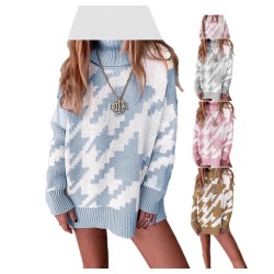 Chunky Knit Sweater Women Longline Cardigan Colorblock Collar Coat