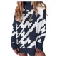 Chunky Knit Sweater Women Longline Cardigan Colorblock Collar Coat