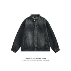 Vintage Retro Denim Jacket Unisex Oversized Distressed Coat for Men and Women