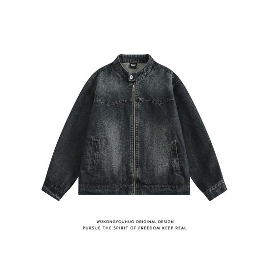 Vintage Retro Denim Jacket Unisex Oversized Distressed Coat for Men and Women