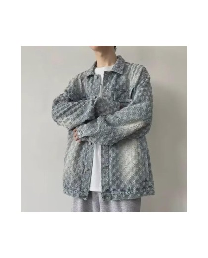 Vintage Wash Distressed Denim Jacket with Jacquard & Tie-Dye - Unisex Streetwear