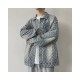 Vintage Wash Distressed Denim Jacket with Jacquard & Tie-Dye - Unisex Streetwear