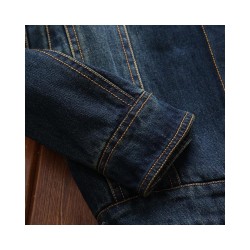 Vintage Denim Jacket for Men: Distressed Casual Trucker Coat with Classic Collar