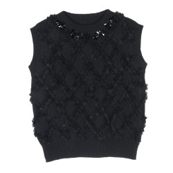 Elegant Beaded Sequin Sleeveless Knit Top | Chic Crewneck Office Wear & Casual Blouse