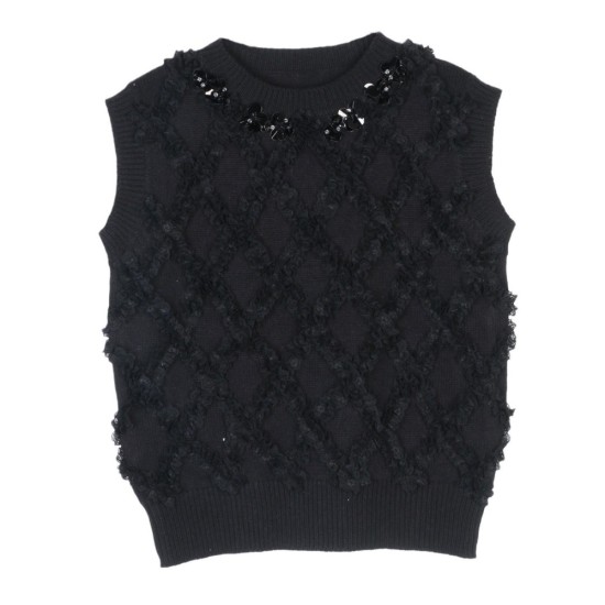 Elegant Beaded Sequin Sleeveless Knit Top | Chic Crewneck Office Wear & Casual Blouse