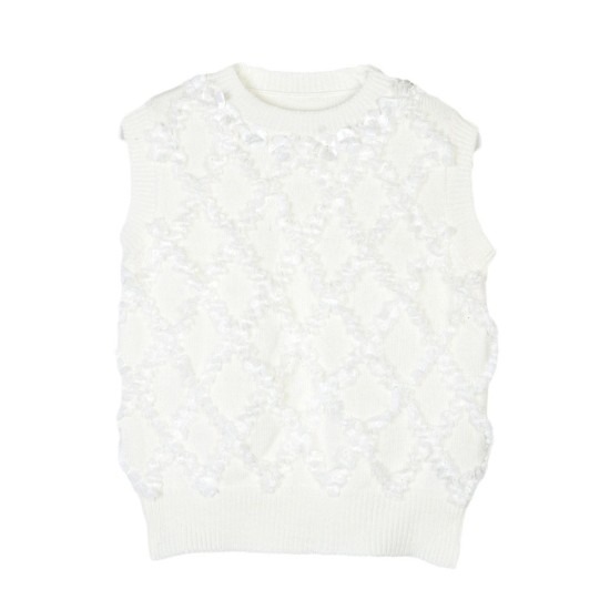 Elegant Beaded Sequin Sleeveless Knit Top | Chic Crewneck Office Wear & Casual Blouse