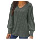Women's Oversized Knit Thin Puff Sleeve Long Sleeve Loose Comfortable T-Shirt Top