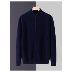 Cashmere Men's Medium-Heavy Zip-Up Cardigan Sweater | Business Knit Top with Mock Neck & Full Zip | Oversized Knit Layer