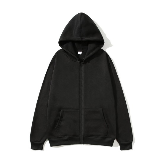 Unisex Zip-Up Hoodie Pullover Plain Color Fleece Sweatshirt for Men and Women