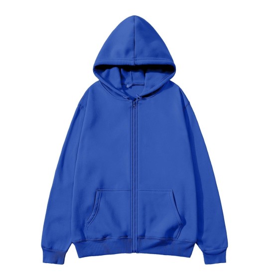 Unisex Zip-Up Hoodie Pullover Plain Color Fleece Sweatshirt for Men and Women