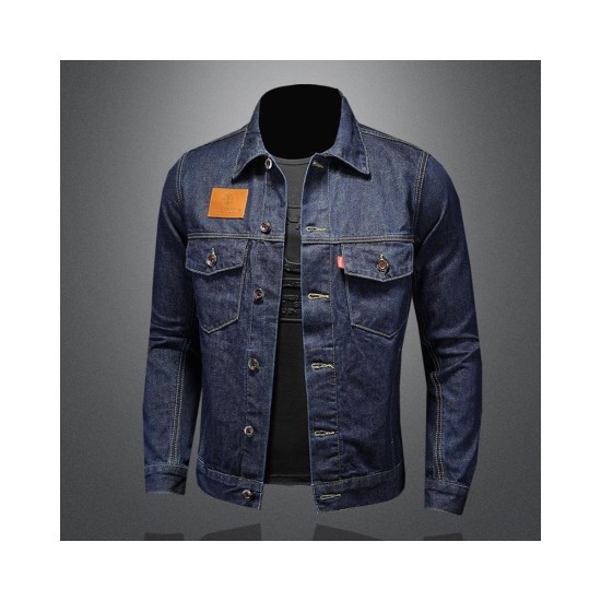Men's Classic Denim Jacket – Deep Blue Slim Fit Casual Coat for Spring & Autumn