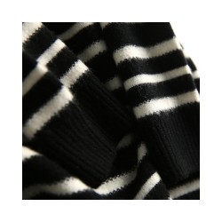 Black and White Striped High Neck Knit Sweater | Mid-Length Slim Fit Pullover | Casual Office Layering Top for Women