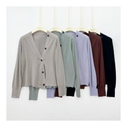 Elegant V-Neck Knit Cardigan for Women: Slimming Office Wear & Casual Chic Top