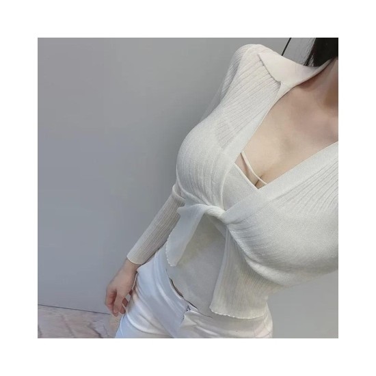 Vintage Collar Knit Cardigan Set with Twist Detail and Camisole