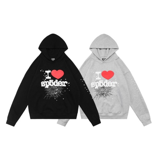 Unisex Spider Hoodie with Heart & Letter Print | Cozy Pullover Sweatshirt