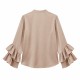 Silk Satin Blouse with Ruffle Sleeves - Elegant Long Sleeve Shirt for Women