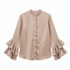 Silk Satin Blouse with Ruffle Sleeves - Elegant Long Sleeve Shirt for Women