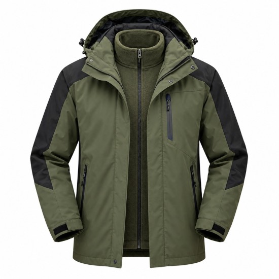 Waterproof Windproof 3-in-1 Fleece-Lined Jacket for Men | All-Season Thermal Winter Coat & Outdoor Hiking Shell