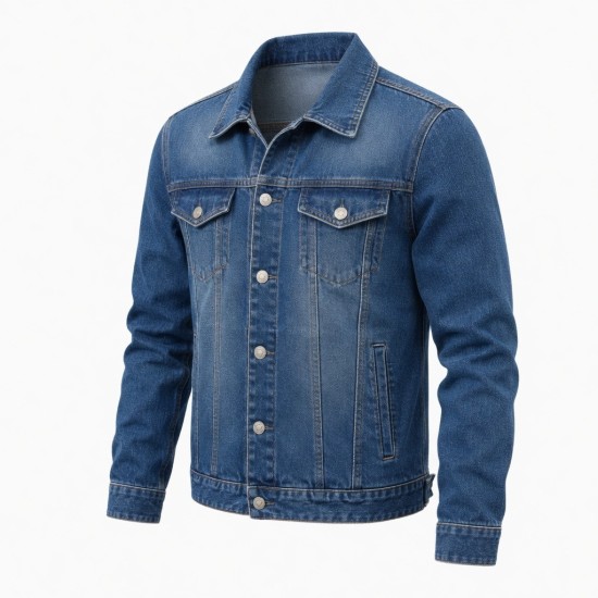 Slim Fit Denim Jacket for Men | Classic Blue Cotton Jean Coat